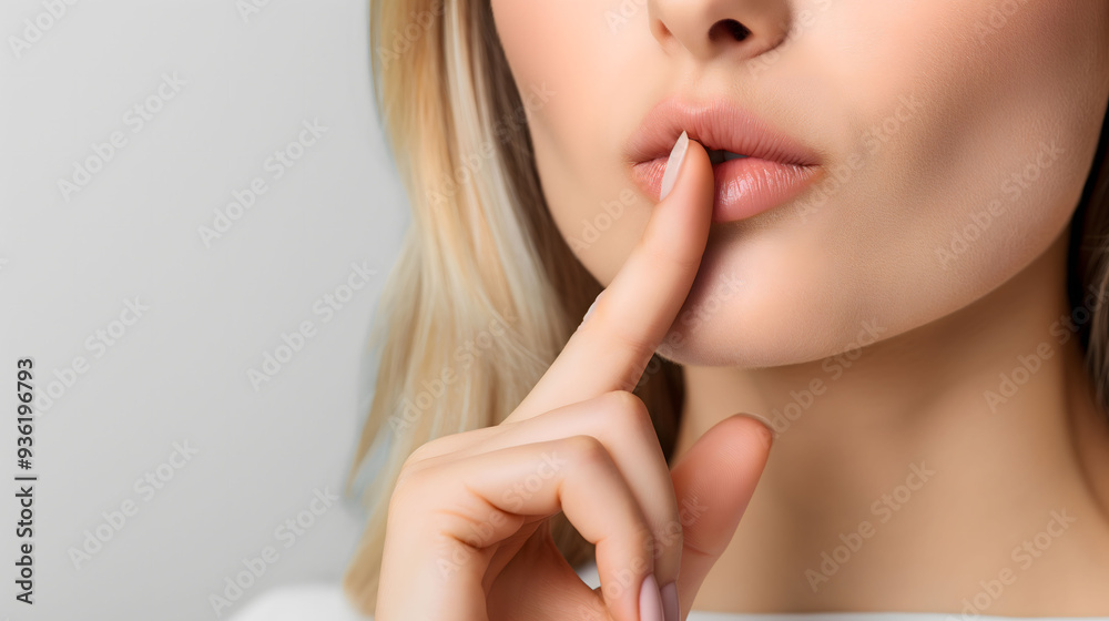 Close-up of Woman's Lips with Finger on Mouth Gesture Close-up of Woman's Lips with Finger on Mouth Gesture