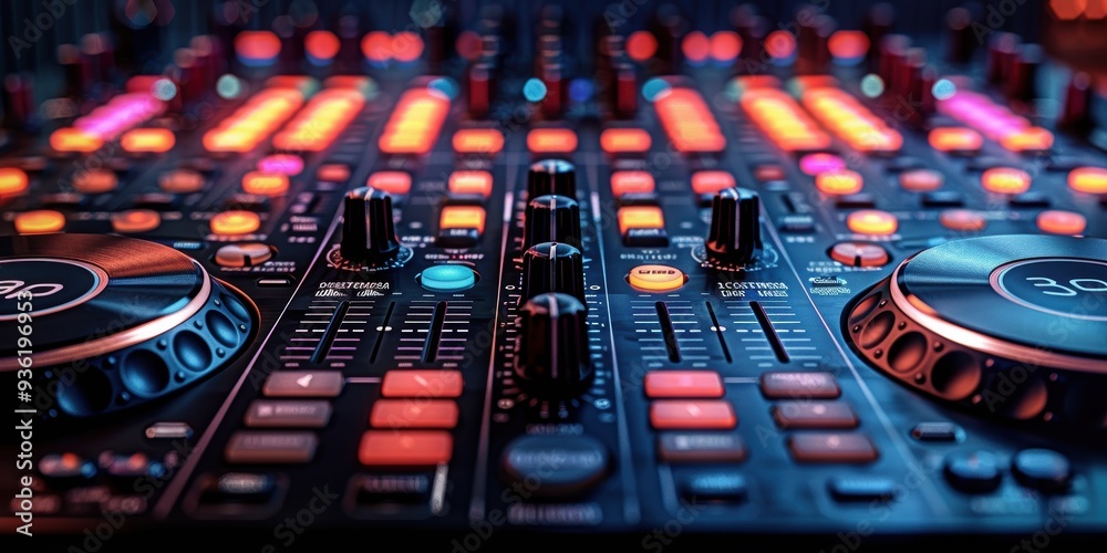Close-up of a DJ Mixer Console Close-up of a DJ Mixer Console