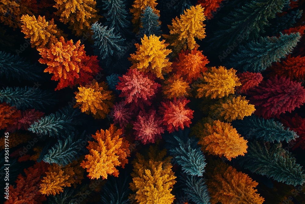 The autumn trees in Salzburg's forest are viewed from the air in this aerial photo The autumn trees in Salzburg's forest are viewed from the air in this aerial photo