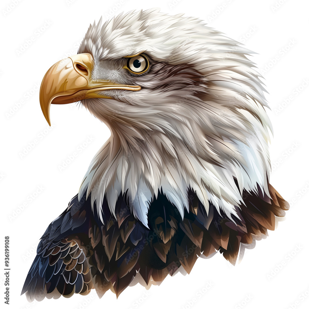 Obraz premium A bald eagle with a white head, isolated on a transparent background