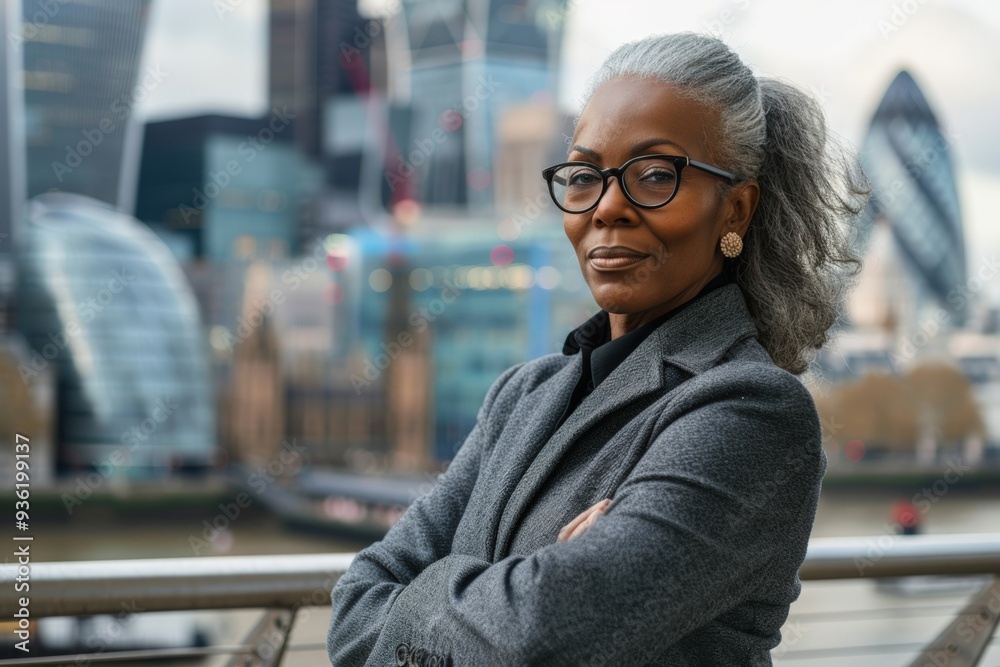 Confident Businesswoman in London Cityscape at Dusk Confident Businesswoman in London Cityscape at Dusk