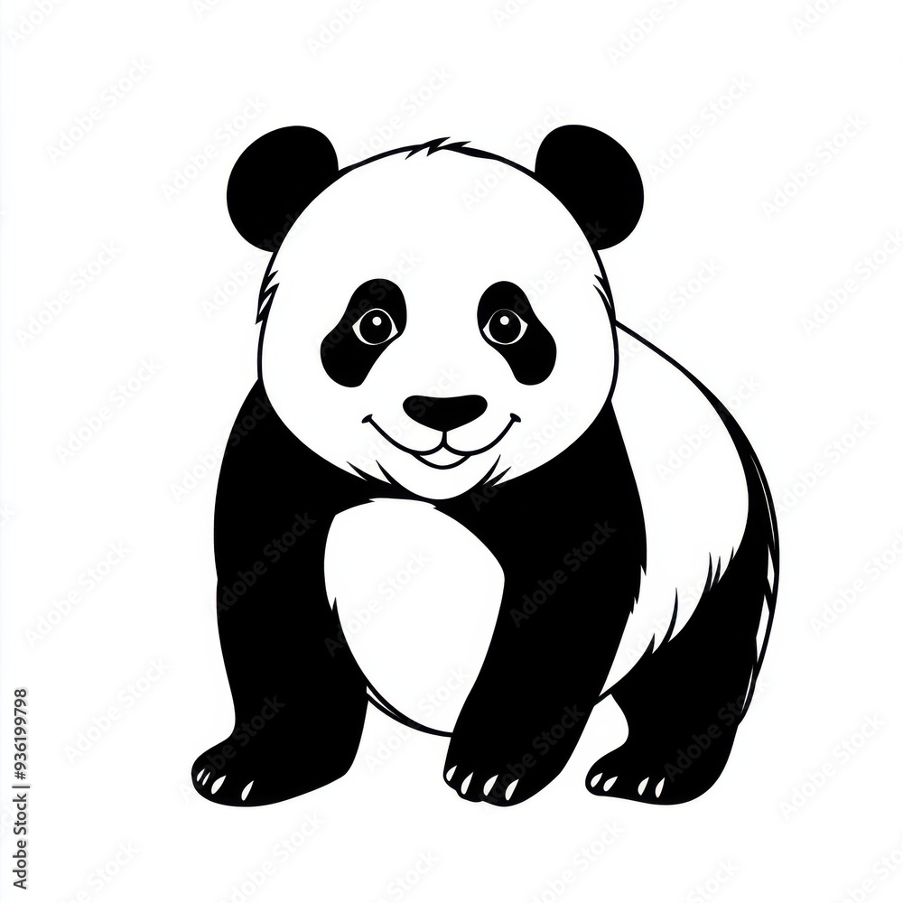 Fototapeta premium Outline illustration of a black and white panda for drawing and coloring on white background