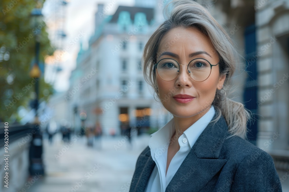 Urban Professional Woman in Evening Business District Urban Professional Woman in Evening Business District