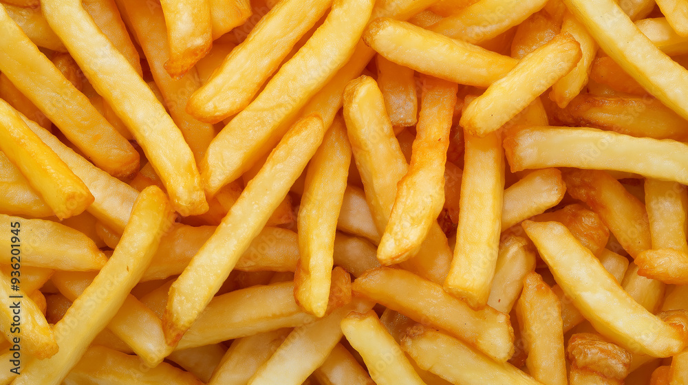 Delicious golden french fries forming appetizing background image Delicious golden french fries forming appetizing background image