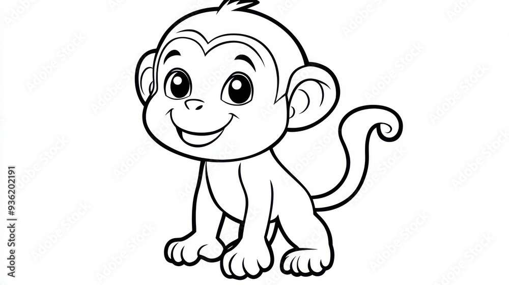 Outline illustration of a black and white monkey for drawing and coloring on white background Outline illustration of a black and white monkey for drawing and coloring on white background