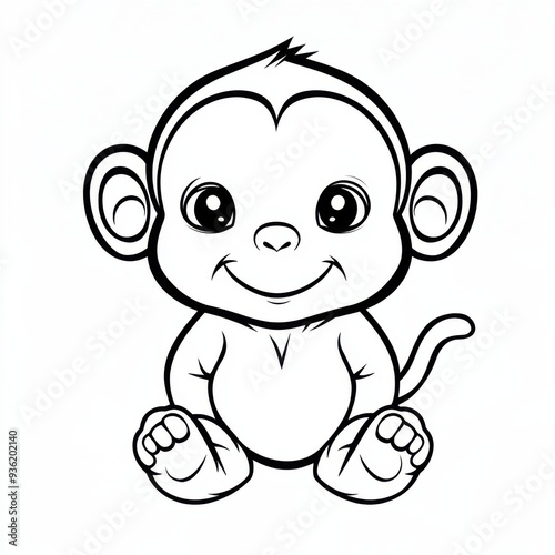 Outline illustration of a black and white monkey for drawing and coloring on white background