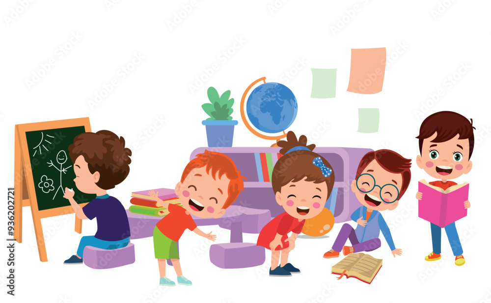 Vector Illustration Of Kids Playing in the clasroom Vector Illustration Of Kids Playing in the clasroom
