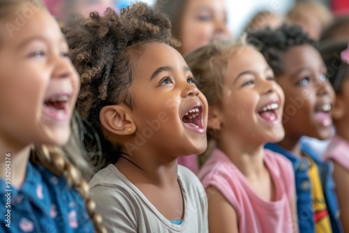 Joyful childrens choir singing together