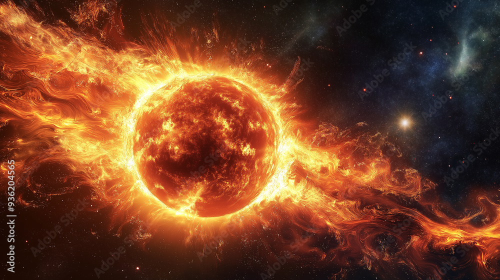 Giant sun erupting with solar flares in deep space Giant sun erupting with solar flares in deep space