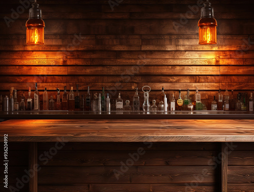 Eyecatching Dark wooden empty table for product display with blurrd living room background photo