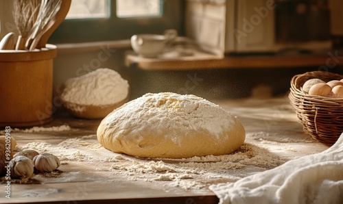 Bread dough on a floured surface