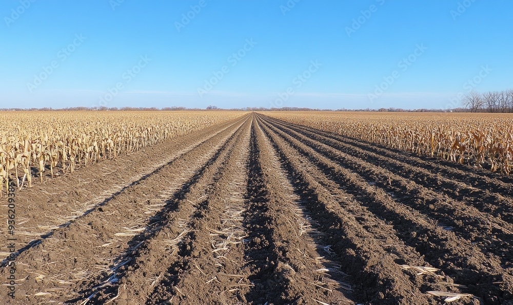 Endless rows of corn, farm landscape Endless rows of corn, farm landscape
