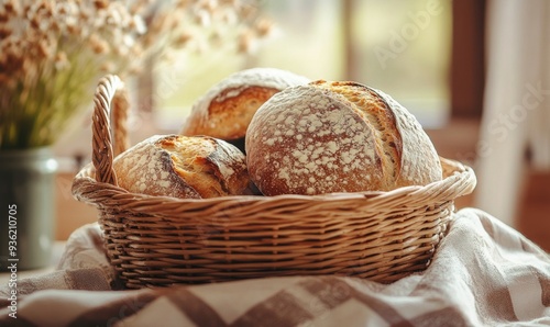 Fresh bread in a wicker basket