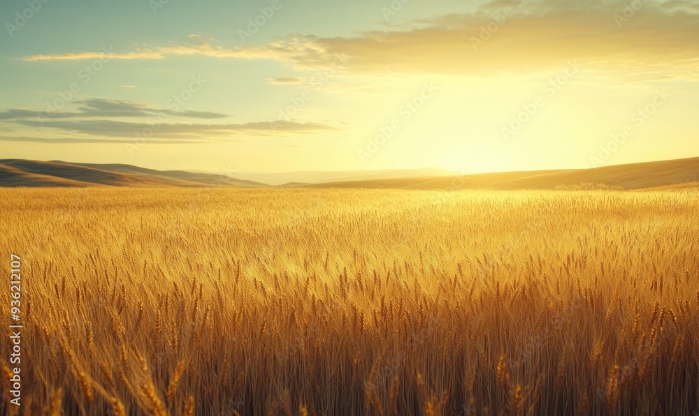 Golden wheat field, endless rows, setting sun Golden wheat field, endless rows, setting sun