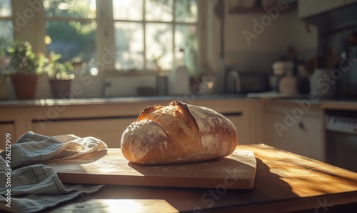Loaf of bread on a wooden board