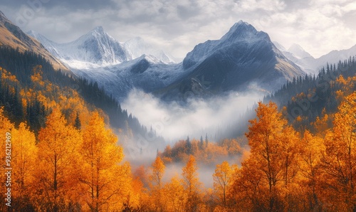 Majestic autumn landscape, mountain peaks