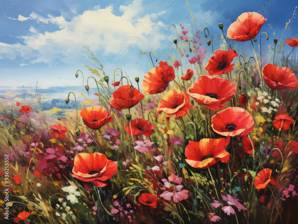Obraz premium Eyecatching a poppy field landscape