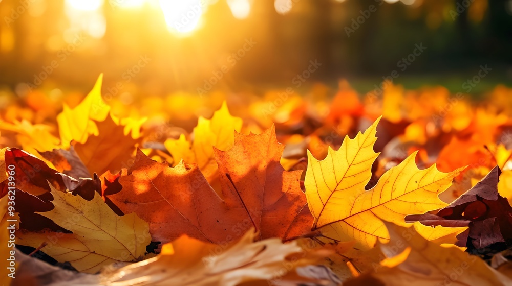 Autumn Leaves Sunlit, Blurred Backdrop with Text Space for Seasonal Design Projects