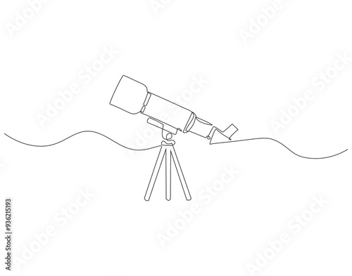 Continuous one line drawing of telescope. One line drawing illustration of telescope. World space day concept singe line. Editable outline.