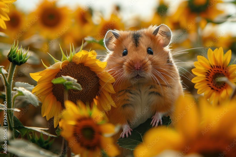 Hamster in the sunflower field bokeh style background Hamster in the sunflower field bokeh style background
