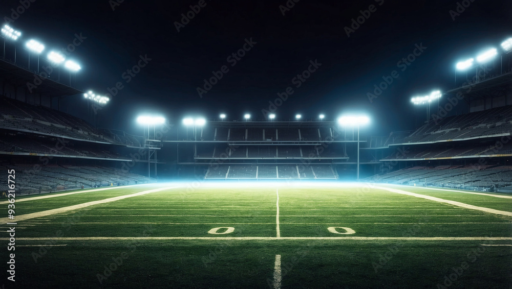 Football Field Illuminated by Stadium Lights Football Field Illuminated by Stadium Lights