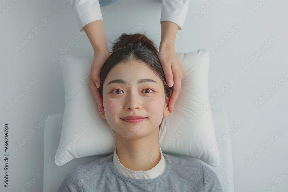 Fototapeta premium Asian woman massaging face