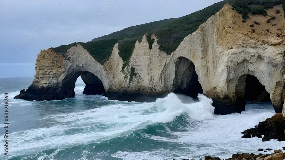 Naklejka premium cliffs, rough waves