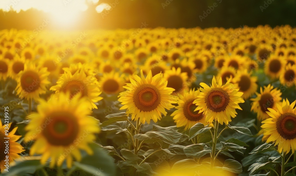 Fototapeta premium Serene sunflower field, tall sunflowers