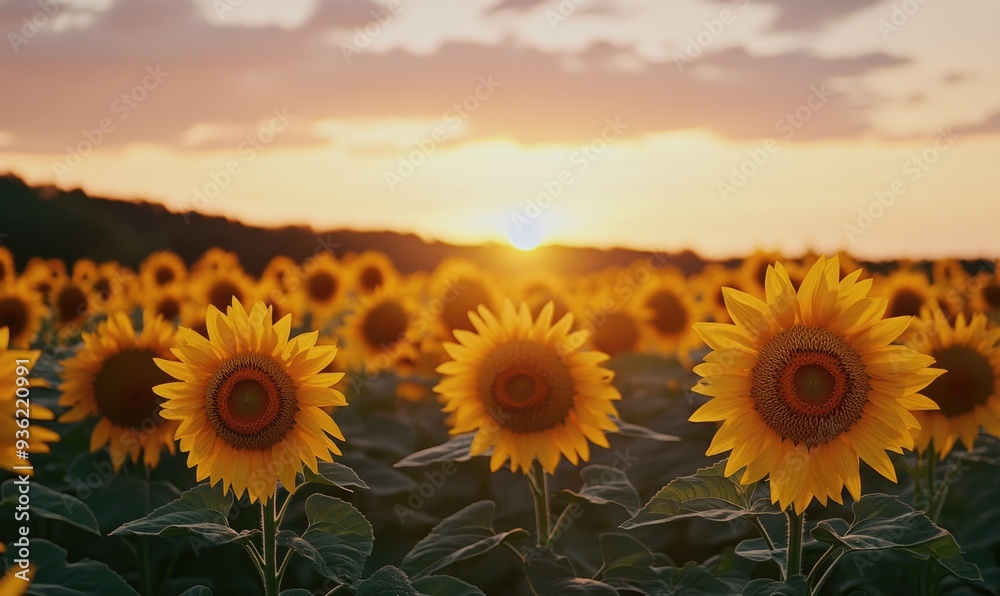 Fototapeta premium Sunflower field at dawn