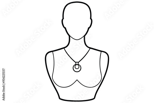 A Female bust mannequin with necklace line art vector illustration