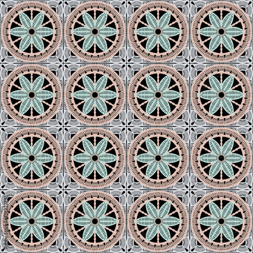 Pattern with crochet granny square wallpaper handmade decorative art design print 