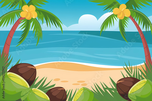beach with palm trees summer background