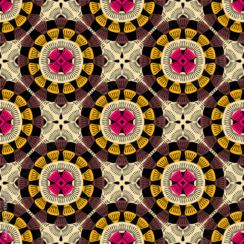 Pattern with crochet granny square wallpaper handmade decorative art design print 