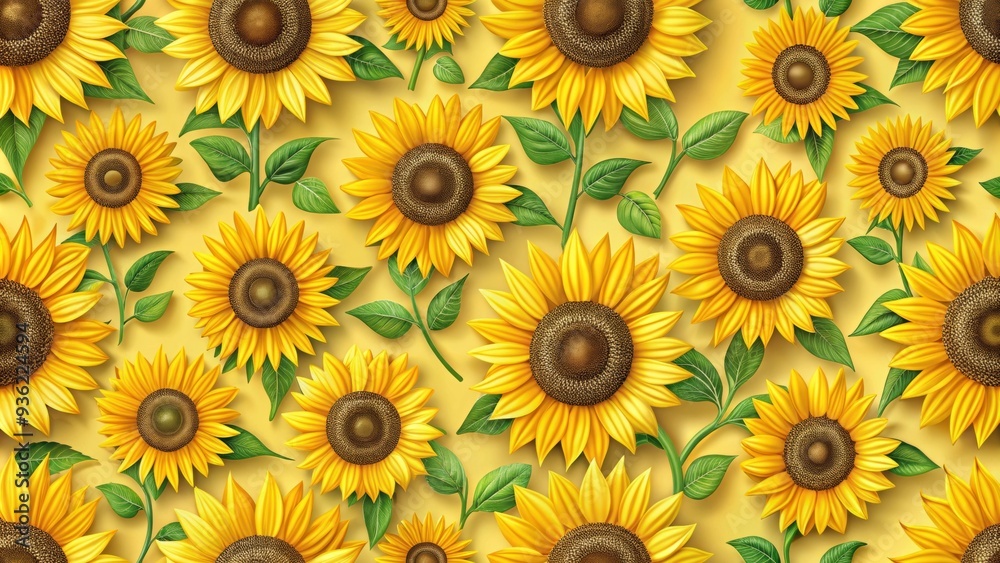 Seamless pattern of sunflowers in paper quill style, sunflowers, , seamless pattern, paper quill, floral design Seamless pattern of sunflowers in paper quill style, sunflowers, , seamless pattern, paper quill, floral design