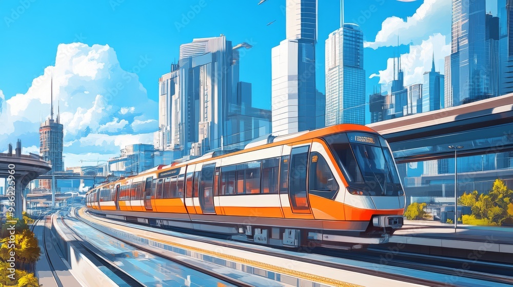 Obraz premium sky trains and mass transportation station with modern building in city background