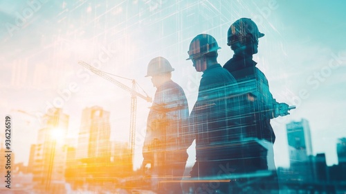 Wallpaper Mural team engineer building construction project with architect people or construction worker working with modern civil equipment technology, double exposure graphic design. Building engineer, Torontodigital.ca