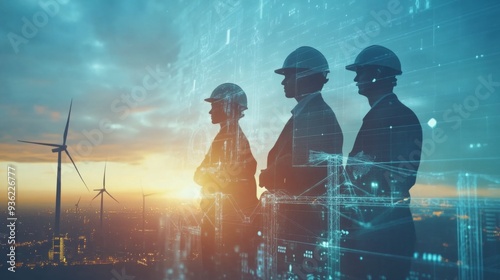 Wallpaper Mural Team of Engineer people working in wind turbine and industrial with double exposure. Concept engineers. Torontodigital.ca