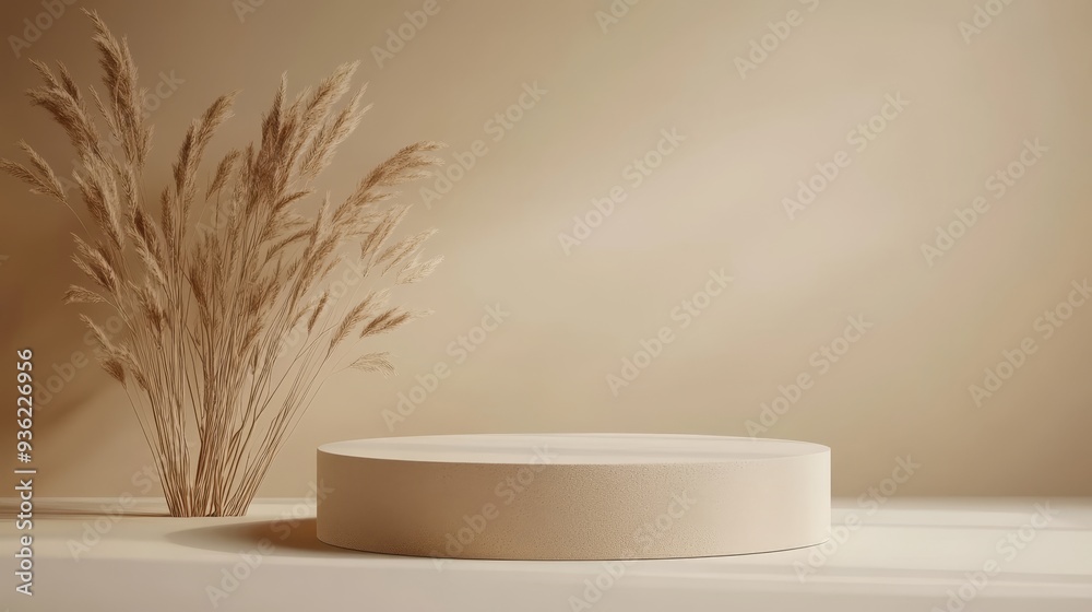 3D rendering podium for product display. Beige pedestal stand for cosmetic or product photography on beige background. 3D rendering podium for product display. Beige pedestal stand for cosmetic or product photography on beige background.