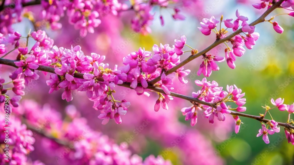 Branches with pink flowers of the Cercis siliquastrum tree isolated on a background, Cercis siliquastrum, tree Branches with pink flowers of the Cercis siliquastrum tree isolated on a background, Cercis siliquastrum, tree