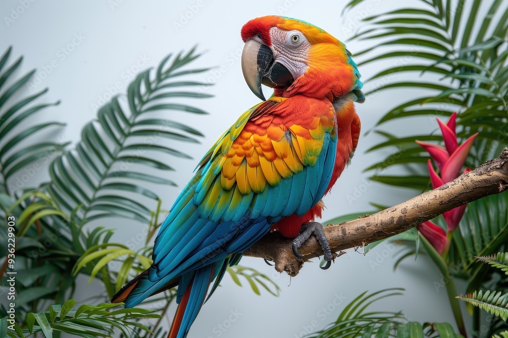 Parrot perched on tropical plants Parrot perched on tropical plants