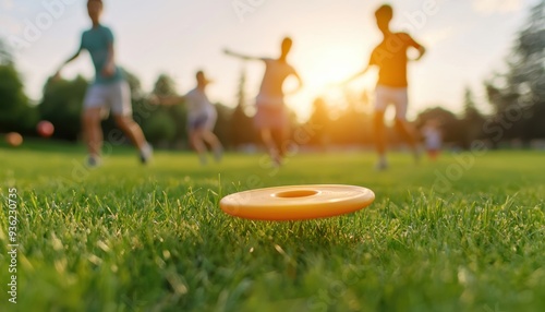 Group of young adults playing frisbee at a sunny outdoor park