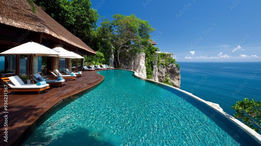 Infinity pool at a cliffside resort, blending seamlessly with the ...