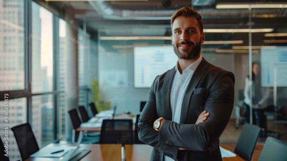 The financial manager stood in front of the conference room. Display screen to present investment strategies The financial manager stood in front of the conference room. Display screen to present investment strategies