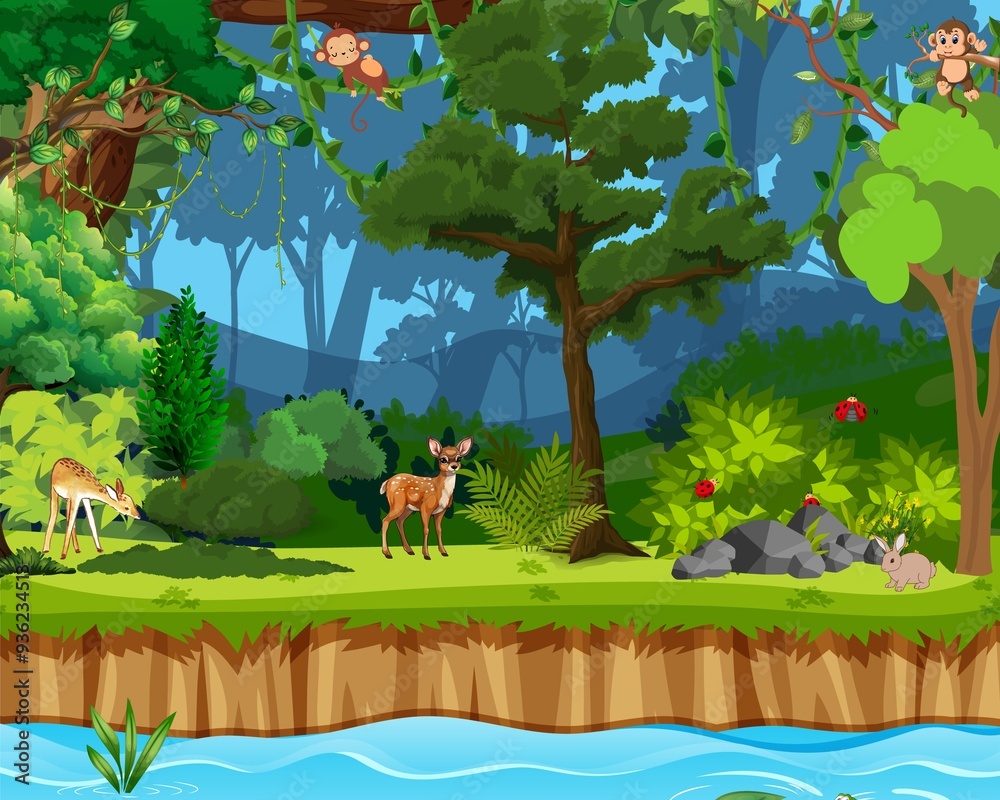 Obraz premium animals in the forest, monkey, deer