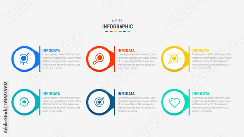 Business  infographics design for Six Step, option, parts or process. Infographic 6 element design template for presentation.  process diagram, step banner, flow chart, 6 option template.