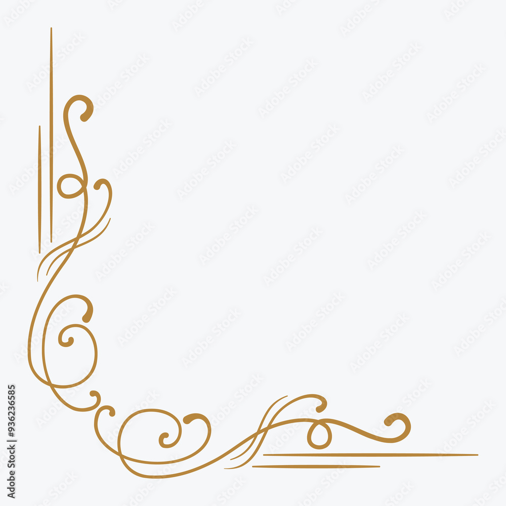 Ornate decorative corner design in gold on a light background. Ornate decorative corner design in gold on a light background.