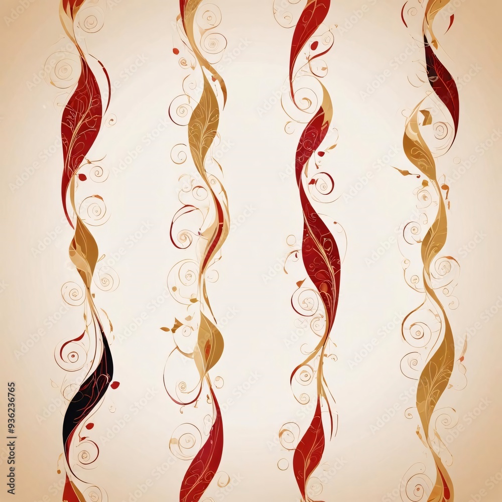 Decorative red and gold swirling floral patter fileteado Decorative red and gold swirling floral patter fileteado