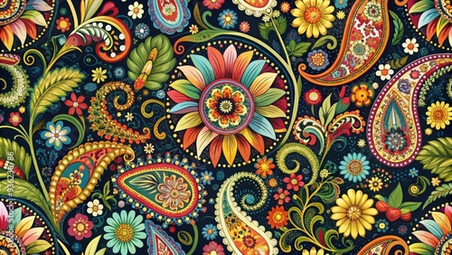 Seamless paisley pattern with colorful flowers, seamless, paisley, pattern, flowers, elegant, vintage, design