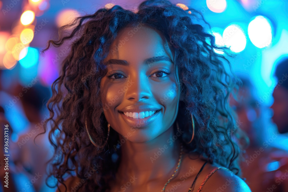 Beautiful young woman with curly hair enjoying a night out Beautiful young woman with curly hair enjoying a night out