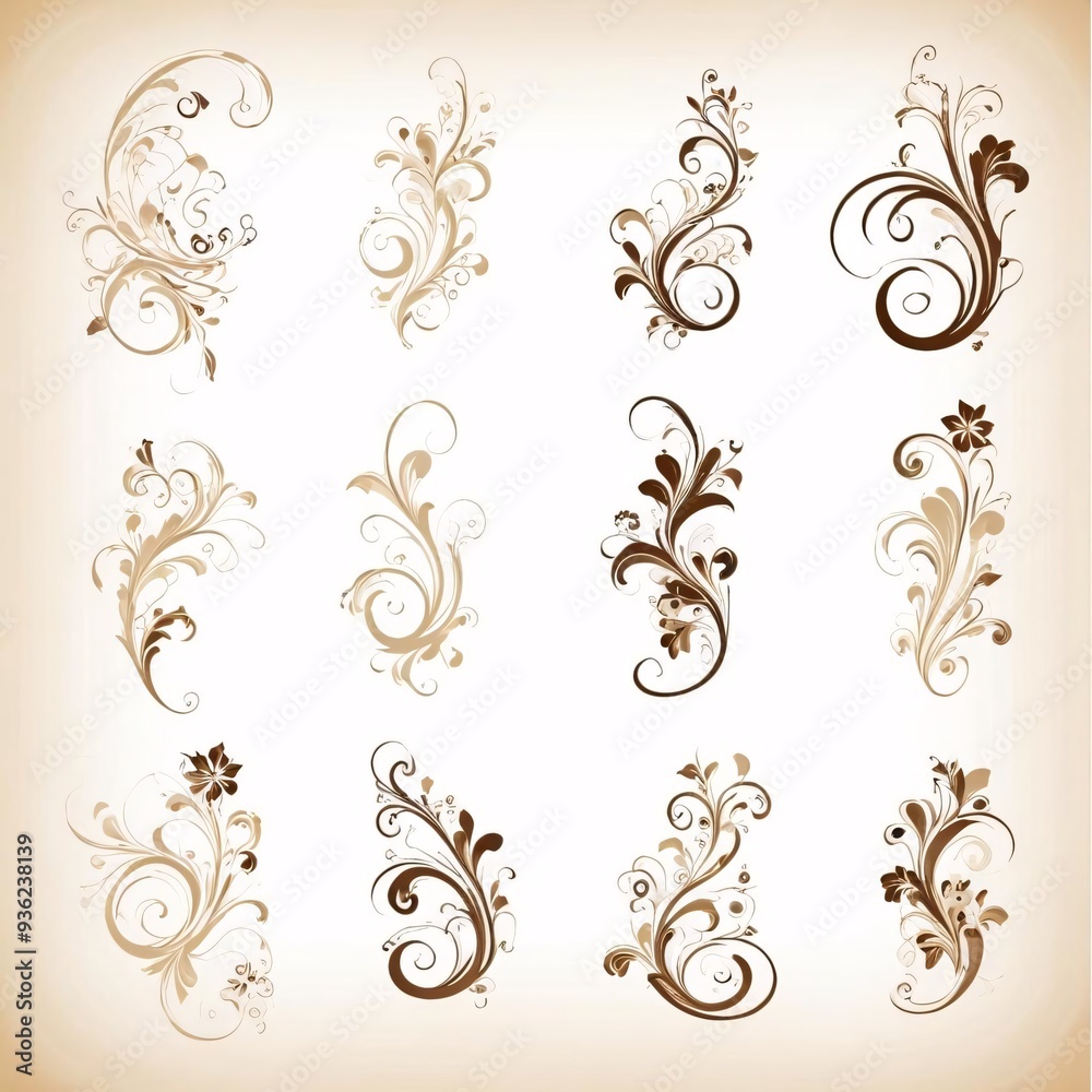 Decorative brown swirling floral patter fileteado Decorative brown swirling floral patter fileteado